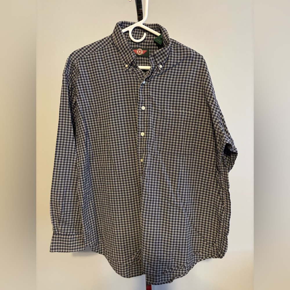 American Outpost‎ men’s button down shirt Large gingham check blue cotton